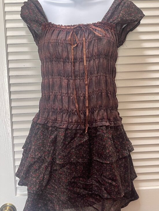 LA Posh Dresses & Skirts - Smocked Floral Mini Dress Small Cottagecore Coquette Puff Sleeve